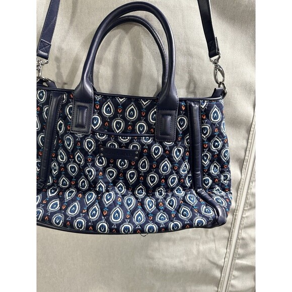 VERA BRADLEY QUILTED Blue PAISLEY FAUX LEATHER TRIM TOTE LARGE Very Good Cond - Picture 3 of 8